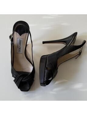 Vintage Jimmy Choo Poem leather platform slingback heels in black